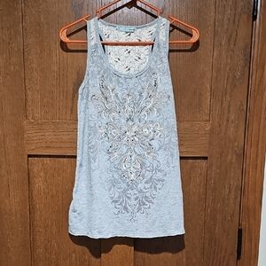 Maurices Light Gray Lace Detail Tank Top